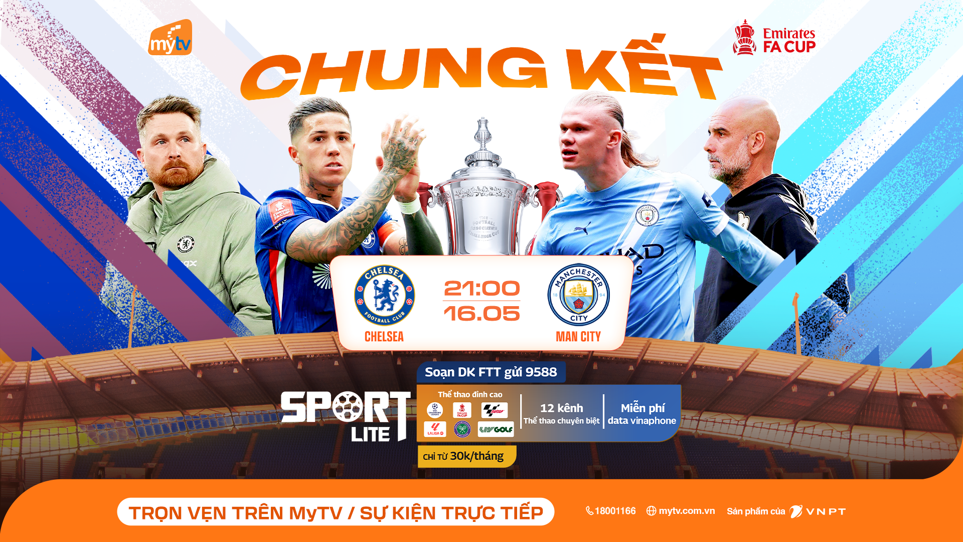 Xem chung kết FA Cup 2025/2026 ở đâu? Chelsea vs Man City trực tiếp, miễn phí trên MyTV